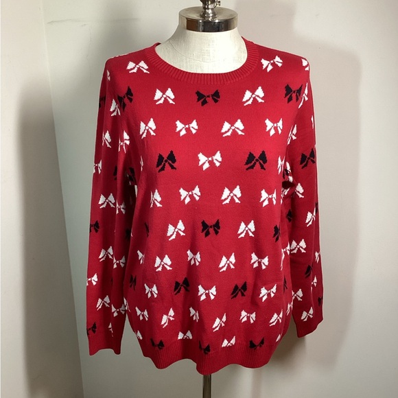 NWOT Macy’s Charter Club XL Sweater Red with bows Cotton Acrylic Pullover - Picture 5 of 7